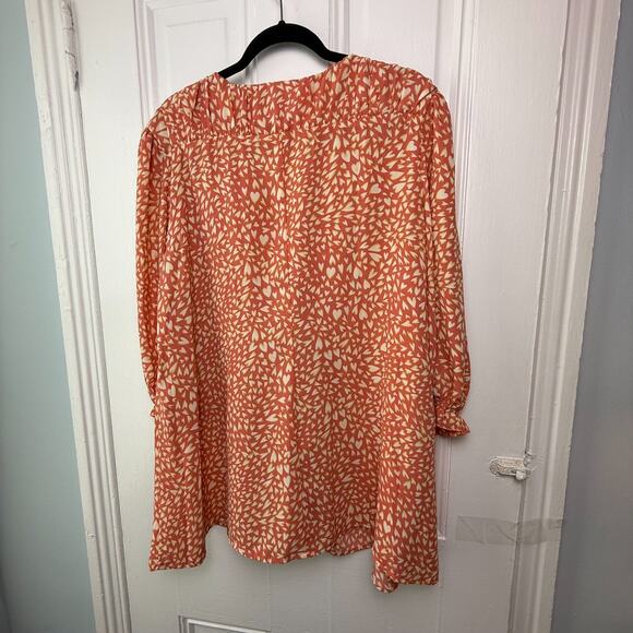 Suzanne Betro Top Women 2X Orange Pleated Hearts Print Tunic Blouse Valentines - Picture 7 of 9